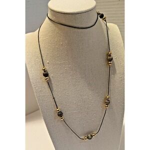 Premier Designs 29" Necklace Gold‎ Silver  Tone Beads Black Chain Vintage Signed